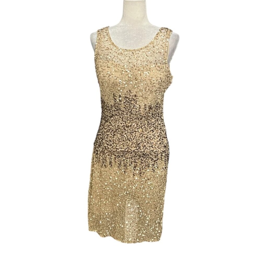 Adrianna Papell Gold Sequin Evening Dress Size 12 Cocktail Party Gown - Picture 2 of 12